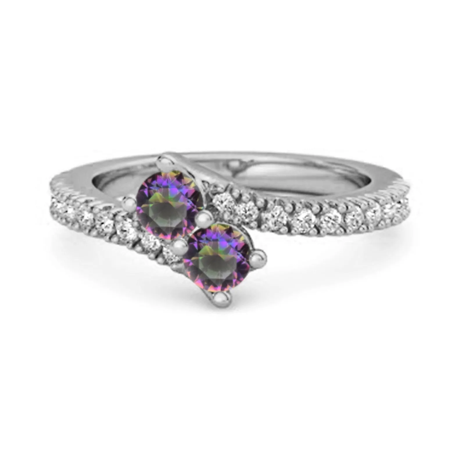 0.10 Ctw Mystic Topaz 925 Sterling Silver Split Shank Embrace Ring