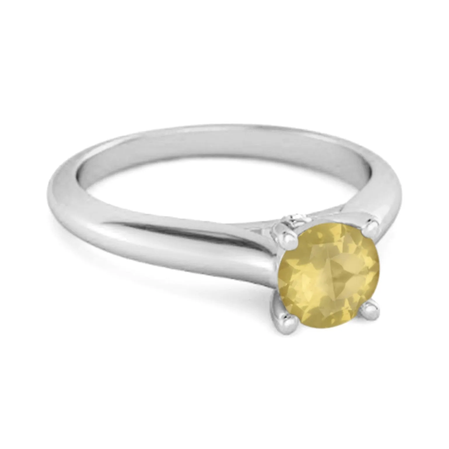 0.25 Ctw Lemon Quartz Solitaire 925 Silver Delaney Ring