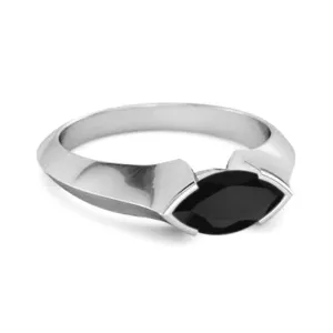 0.25 Ctw Marquise Black Spinel 925 Sterling Silver Engagement Ring