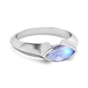 0.25 Ctw Marquise Moonstone 925 Sterling Silver Engagement Ring