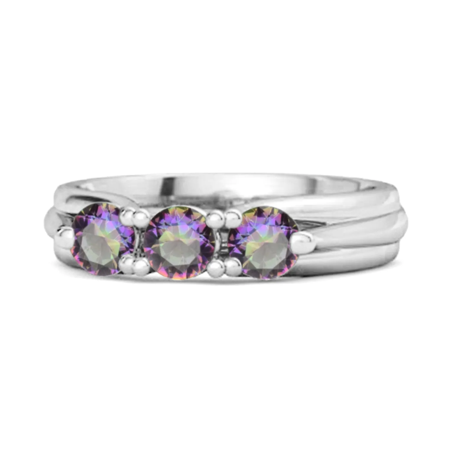 0.30 Ct Mystic Topaz Three-Stone Harmony 925 Silver Promise Ring