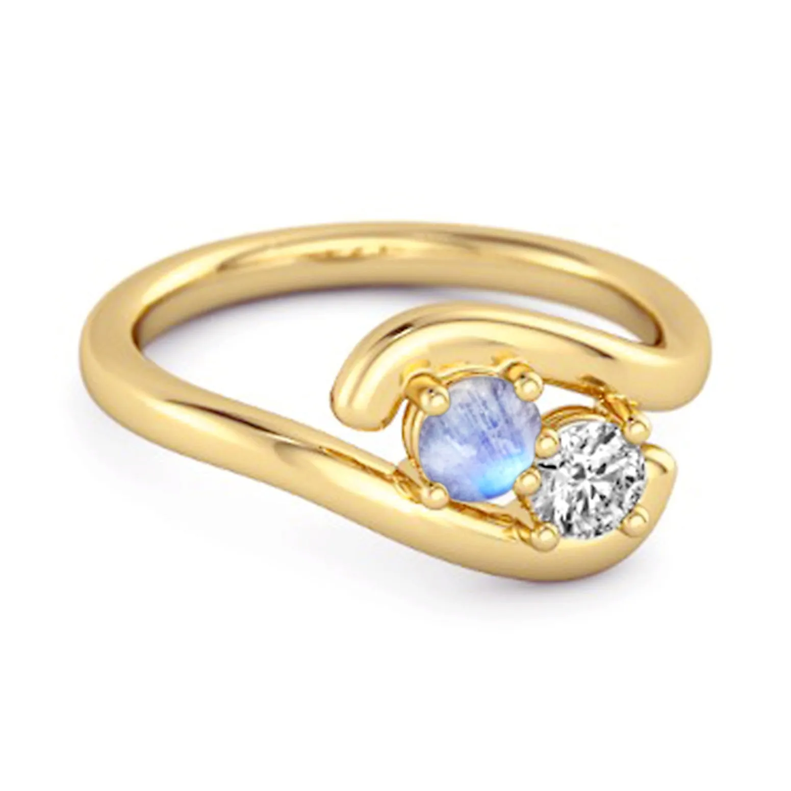 0.5 Ct Moonstone 925 Sterling Silver Two Stone Swirl Engagement Ring