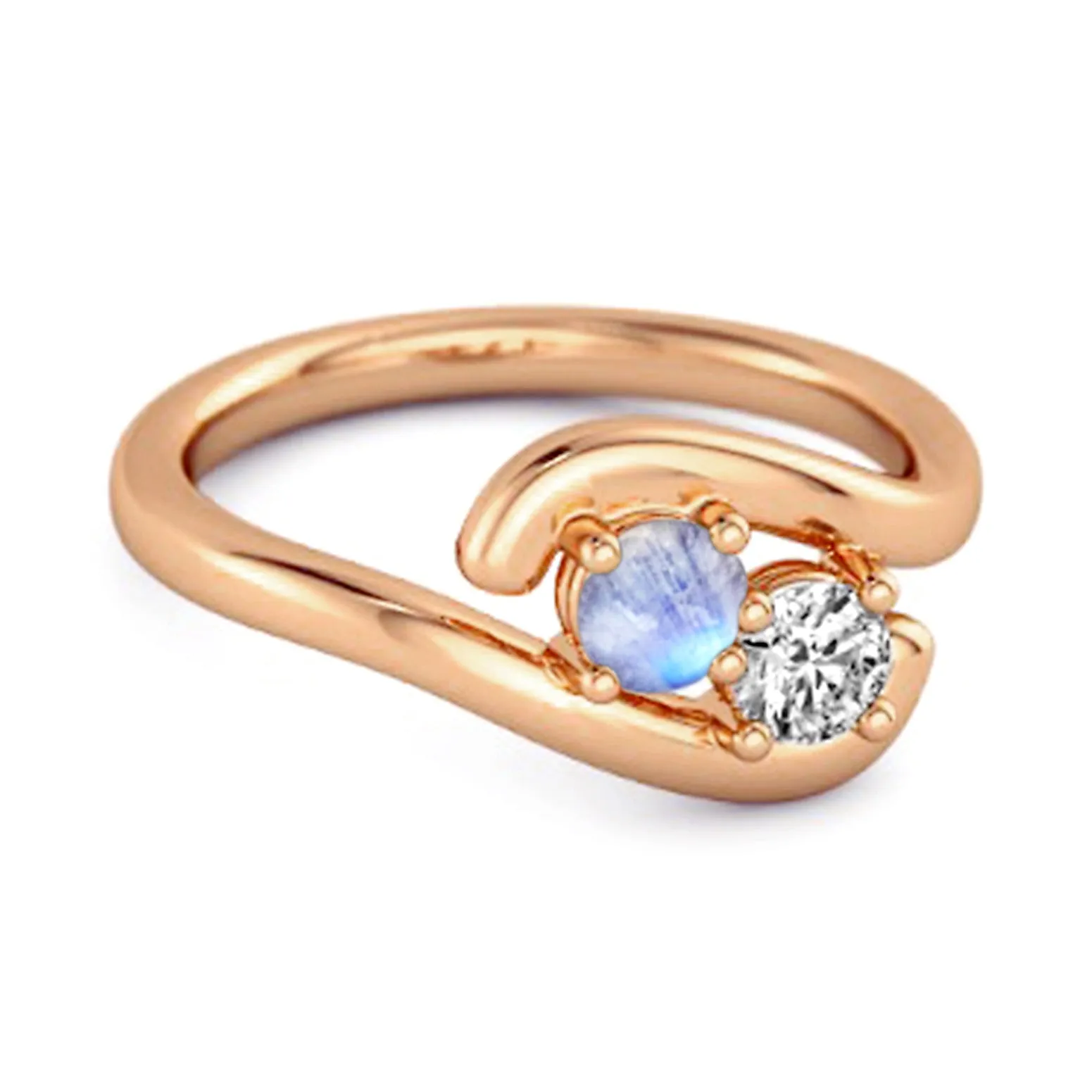 0.5 Ct Moonstone 925 Sterling Silver Two Stone Swirl Engagement Ring