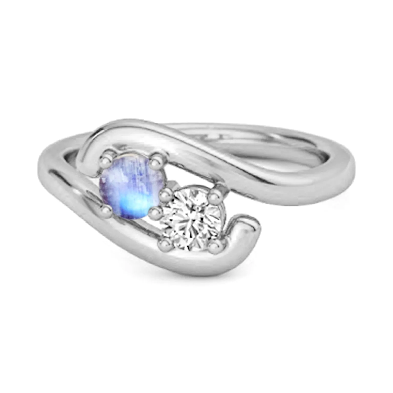 0.5 Ct Moonstone 925 Sterling Silver Two Stone Swirl Engagement Ring
