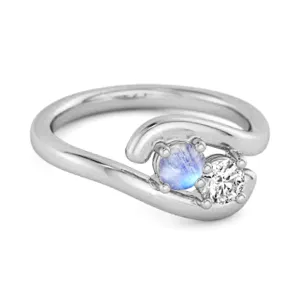 0.5 Ct Moonstone 925 Sterling Silver Two Stone Swirl Engagement Ring