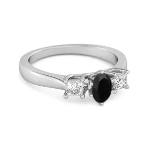 0.50 Ctw Black Spinel 925 Sterling Silver Three Stone Confession Ring