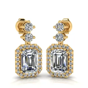 1 Carat Emerald Shape Halo Lab Grown Diamond Drop Earrings E1ECD