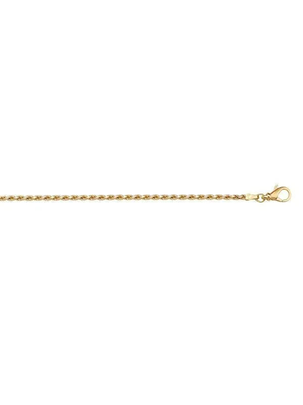 10k, 14k Yellow Gold Solid Diamond Cut Rope 1.3 mm Italian Anklet