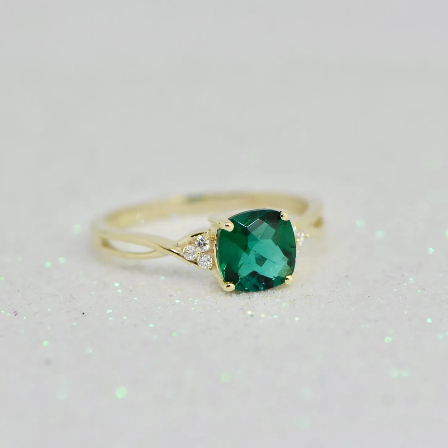 10k or 14k White or Yellow Gold Cushion Gemstone & Diamond Rings