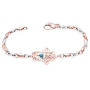 10k Two Tone Gold Hand of Fatima Hamsa Charm Bracelet with Turquoise Various Lengths