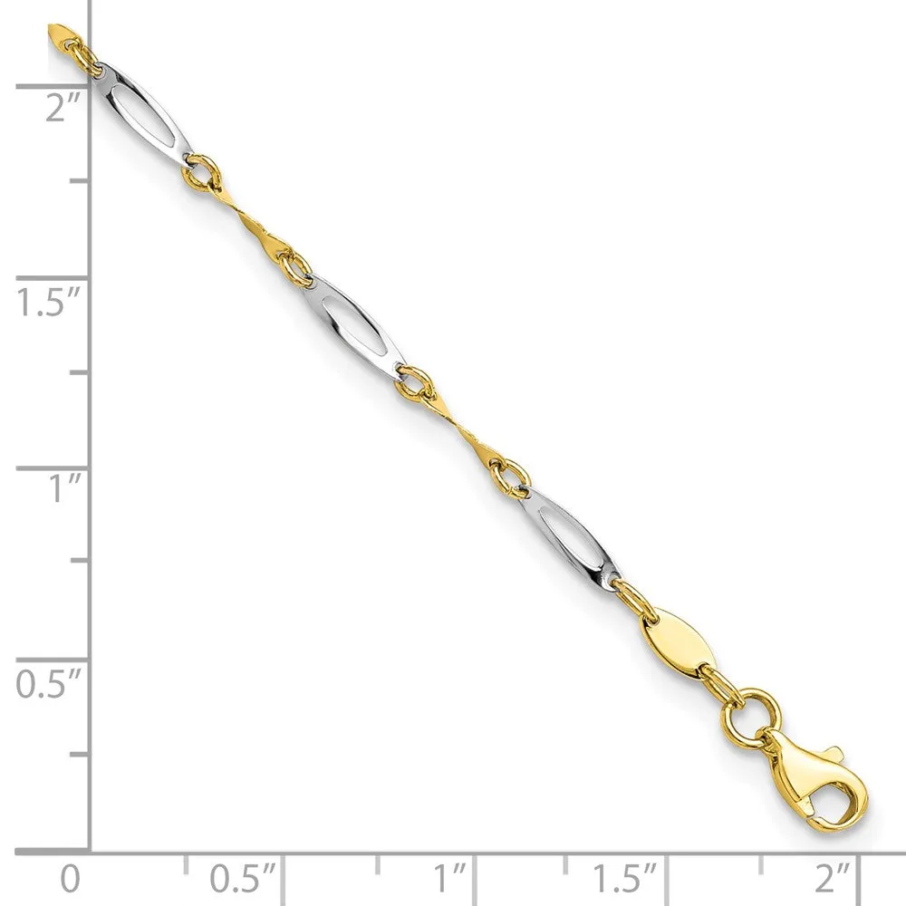 10K Two-tone Polished Fancy Link 1in ext. Anklet