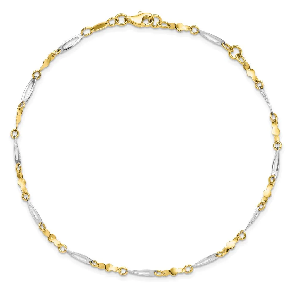 10K Two-tone Polished Fancy Link 1in ext. Anklet