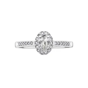 10K White Gold (April) Birthstone White Zircon and Diamond Halo Ring