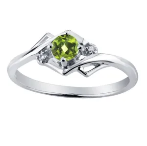 10K White Gold (August) Birthstone Peridot and Diamond Ring