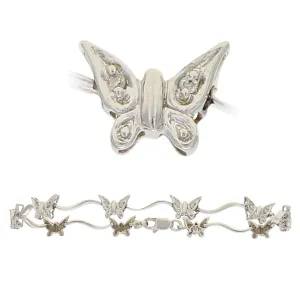 10k White Gold Diamond Accent Fluttering Butterfly Bar Link Tennis Bracelet