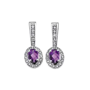 10K White Gold (February) Birthstone Amethyst and Diamond Dangle Earrings