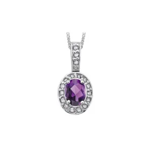 10K White Gold (February) Birthstone Amethyst and Diamond Halo Pendant