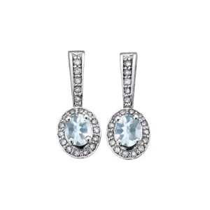 10K White Gold (March) Birthstone Aquamarine and Diamond Dangle Earrings