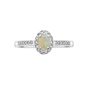 10K White Gold (October) Birthstone Opal and Diamond Halo Ring