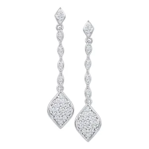 10K White Gold Round Diamond Cluster Drop Dangle Earrings 1/4 Cttw