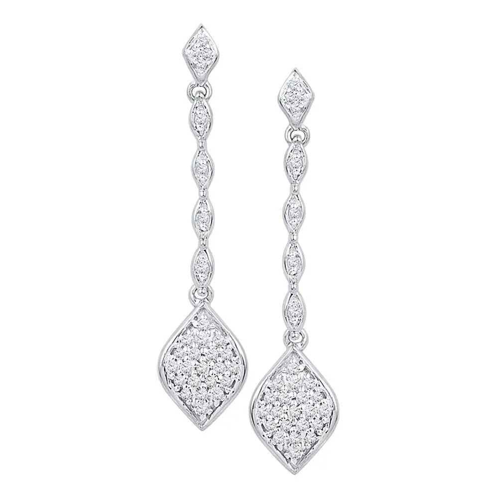 10K White Gold Round Diamond Cluster Drop Dangle Earrings 1/4 Cttw