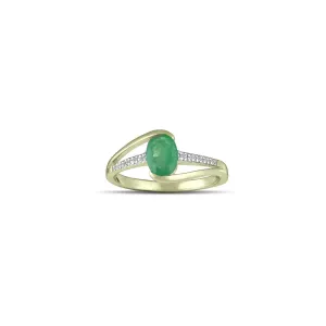 10K Yellow Gold Emerald and Diamond Accent Fashion Ring