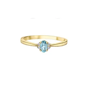 10K Yellow Gold (March) Birthstone Aquamarine and Diamond Ring