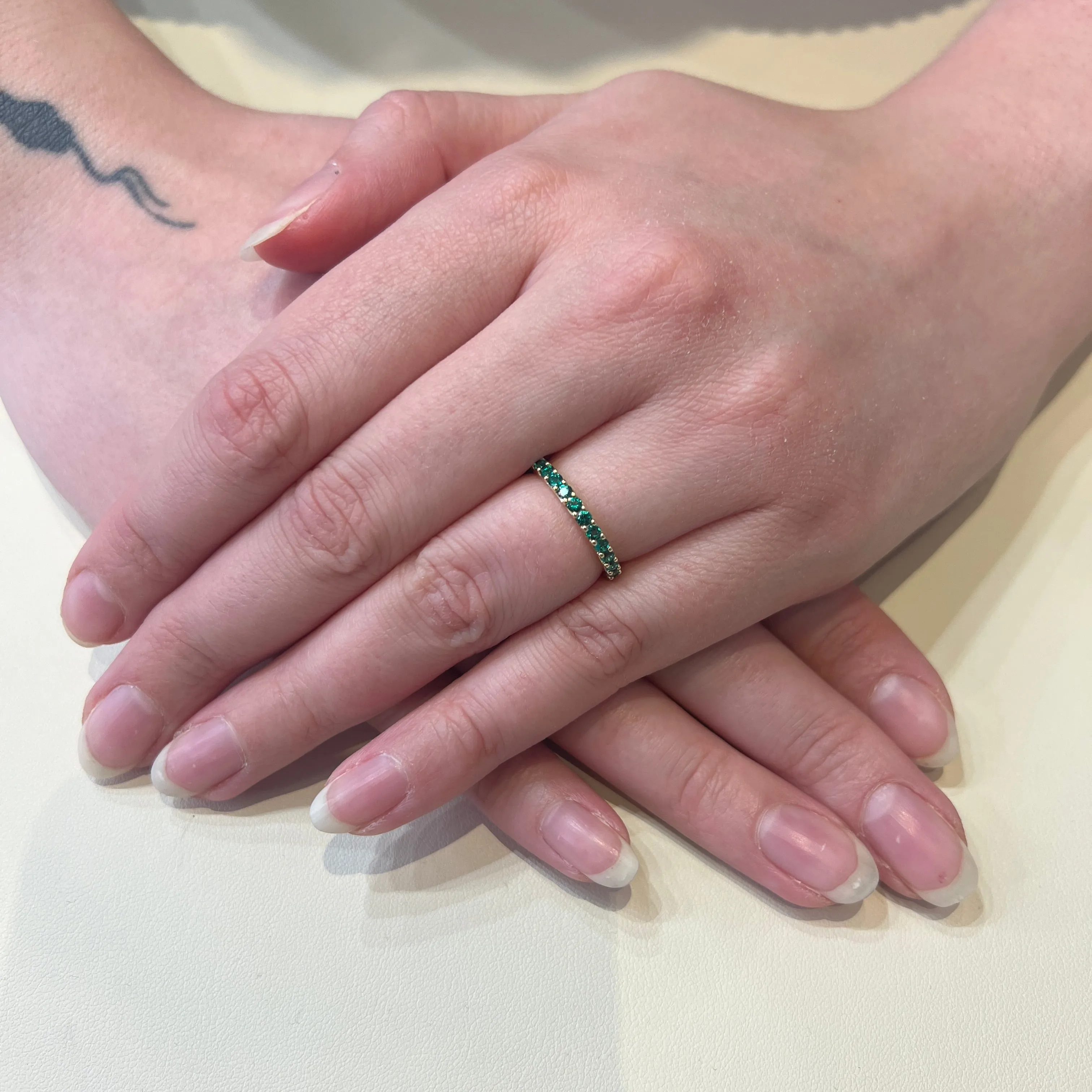 10K Yellow Gold (May) Birthstone Created Emerald Stackable Band