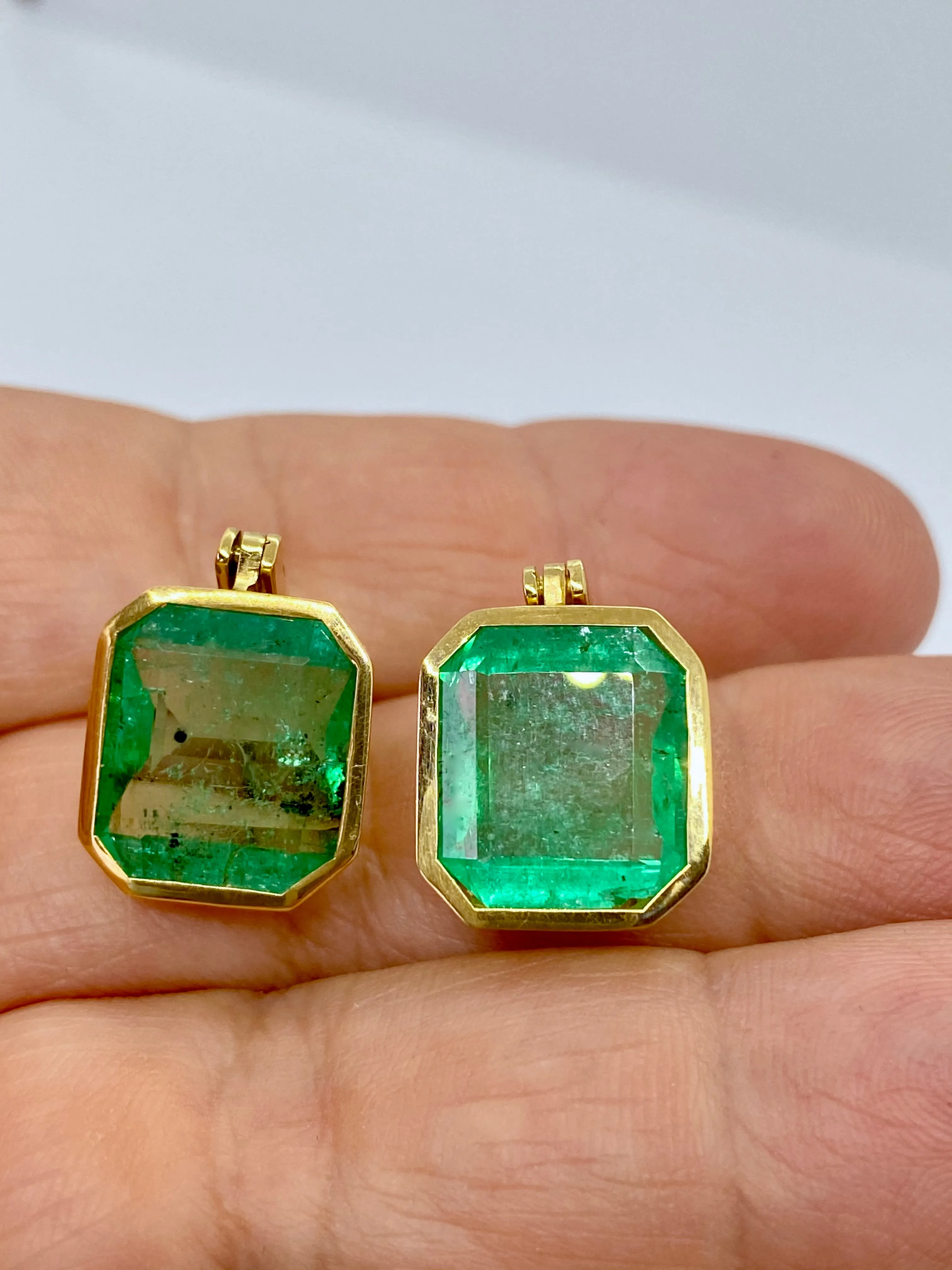 11.75 Carat Square Colombian Emerald and Diamond Drop Dangle Earrings