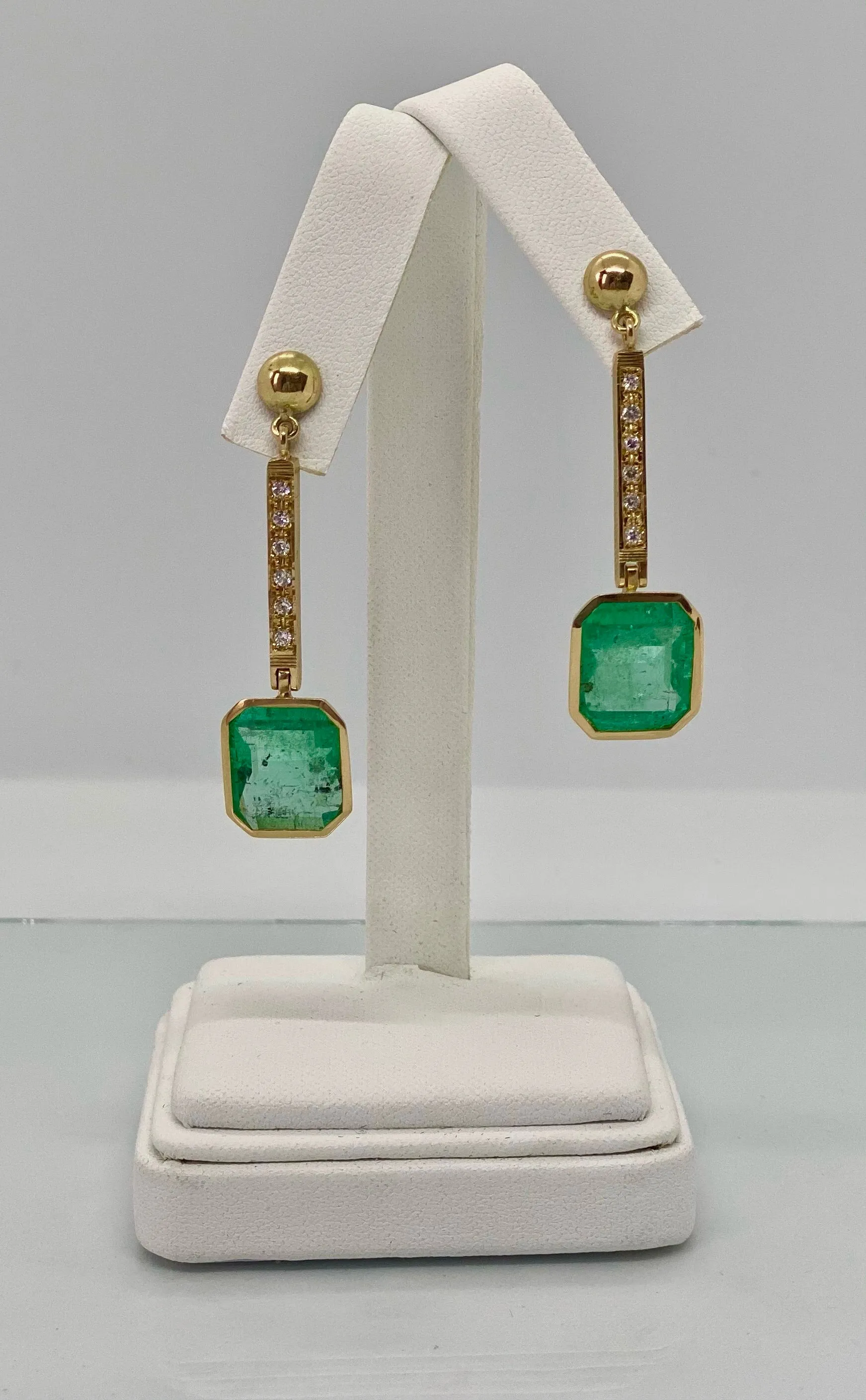 11.75 Carat Square Colombian Emerald and Diamond Drop Dangle Earrings