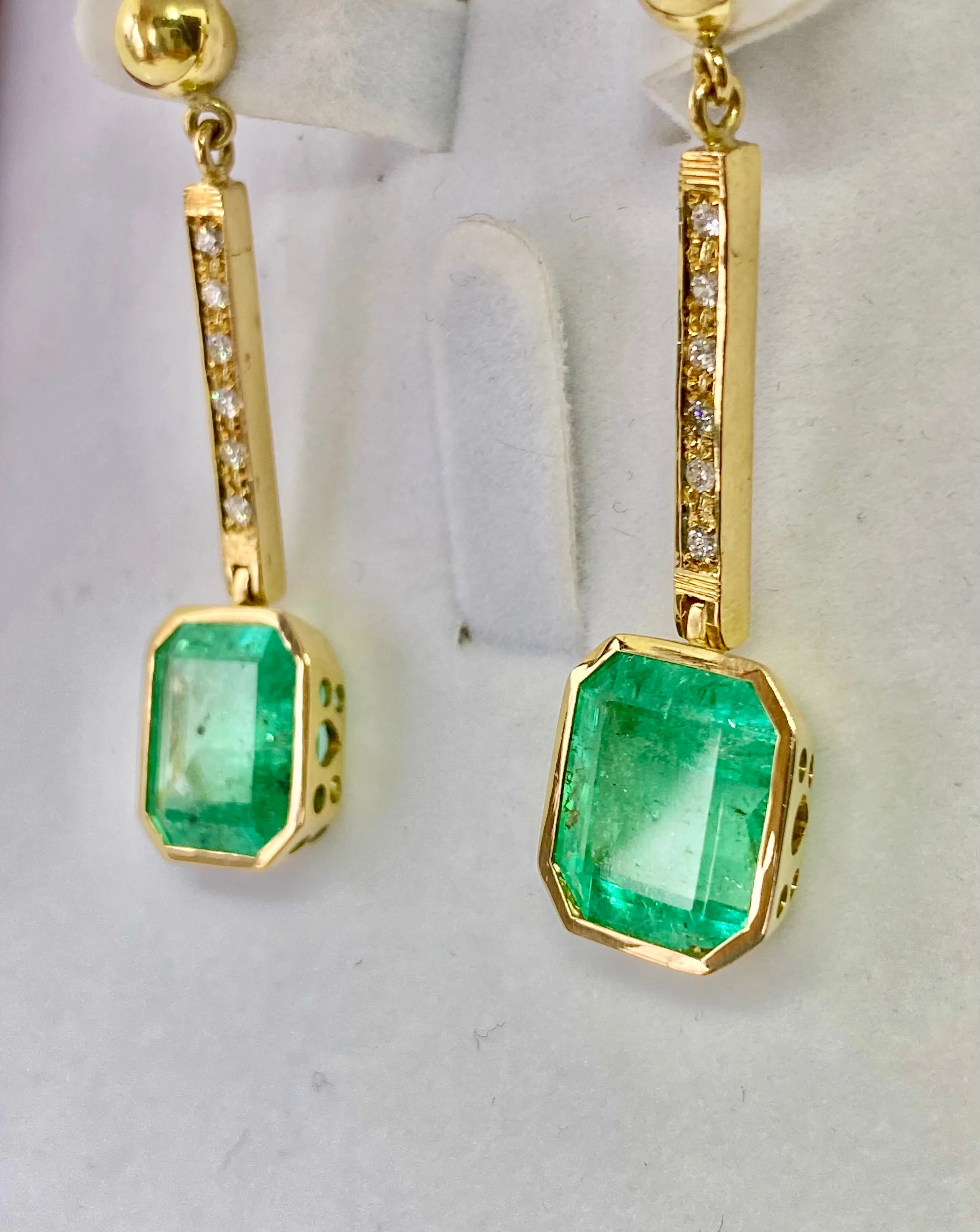 11.75 Carat Square Colombian Emerald and Diamond Drop Dangle Earrings