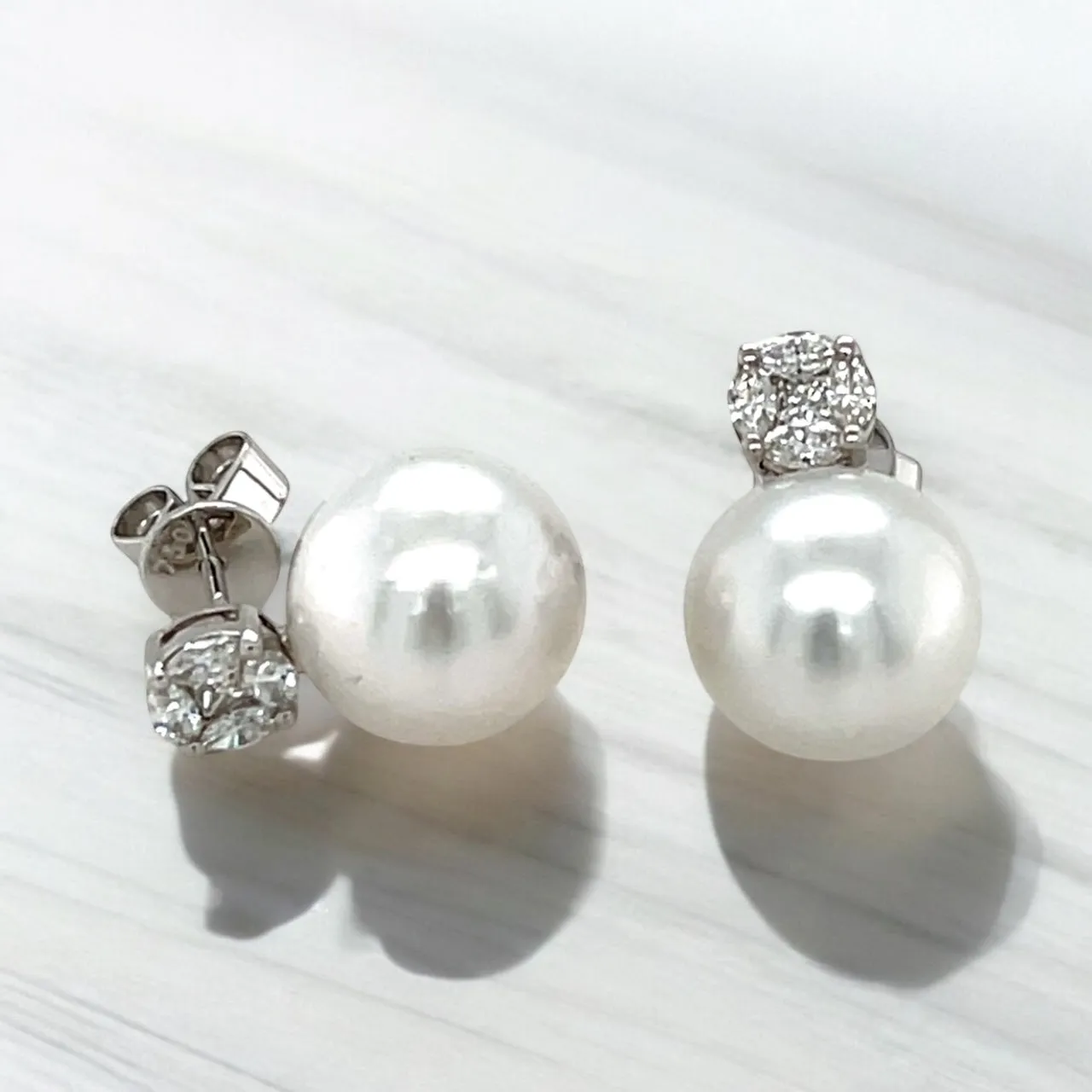 11mm Akoya Saltwater Pearl and Diamond Earrings in 18k White Gold