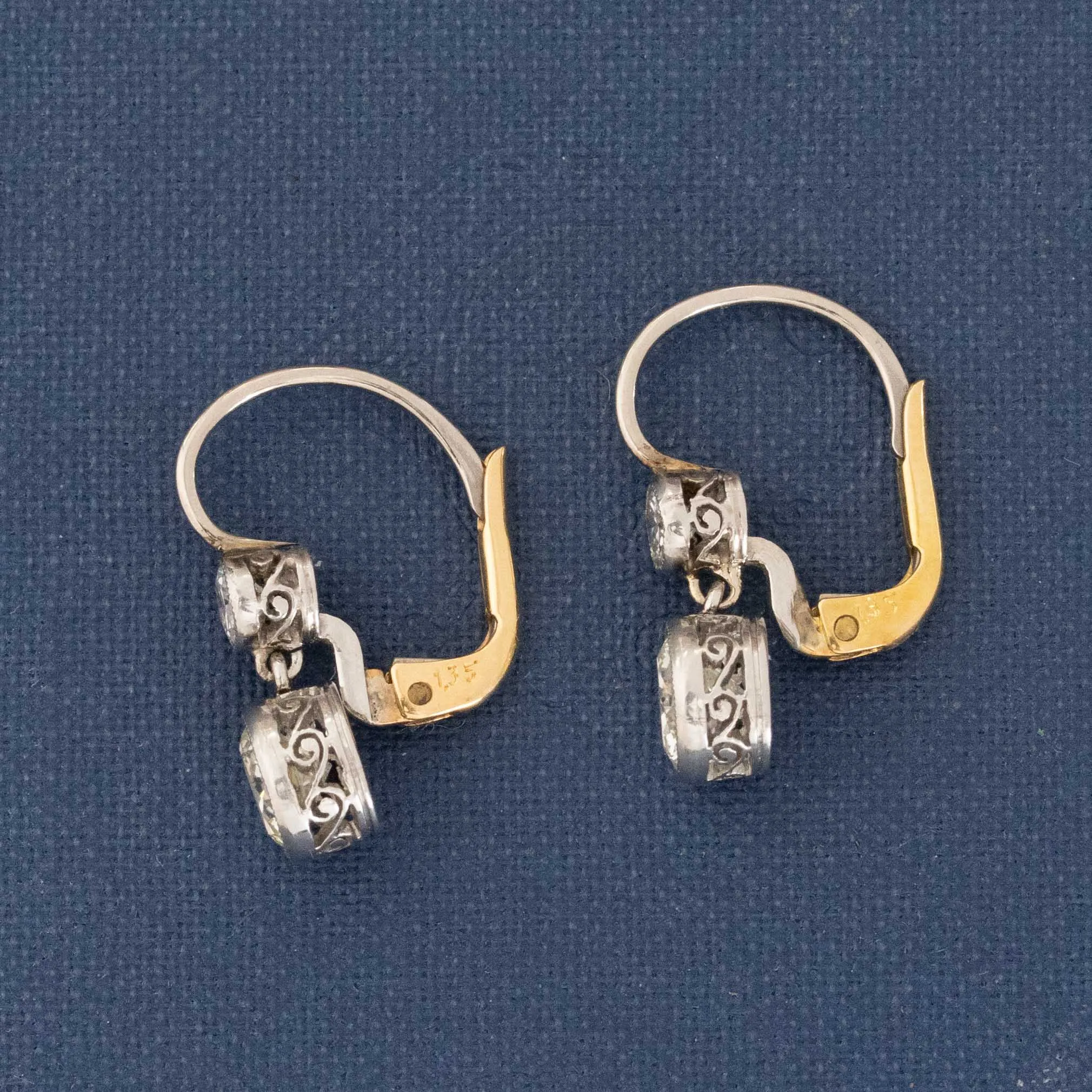 1.35ctw Antique-Inspired Transitional Cut Diamond Dormeuse Earrings