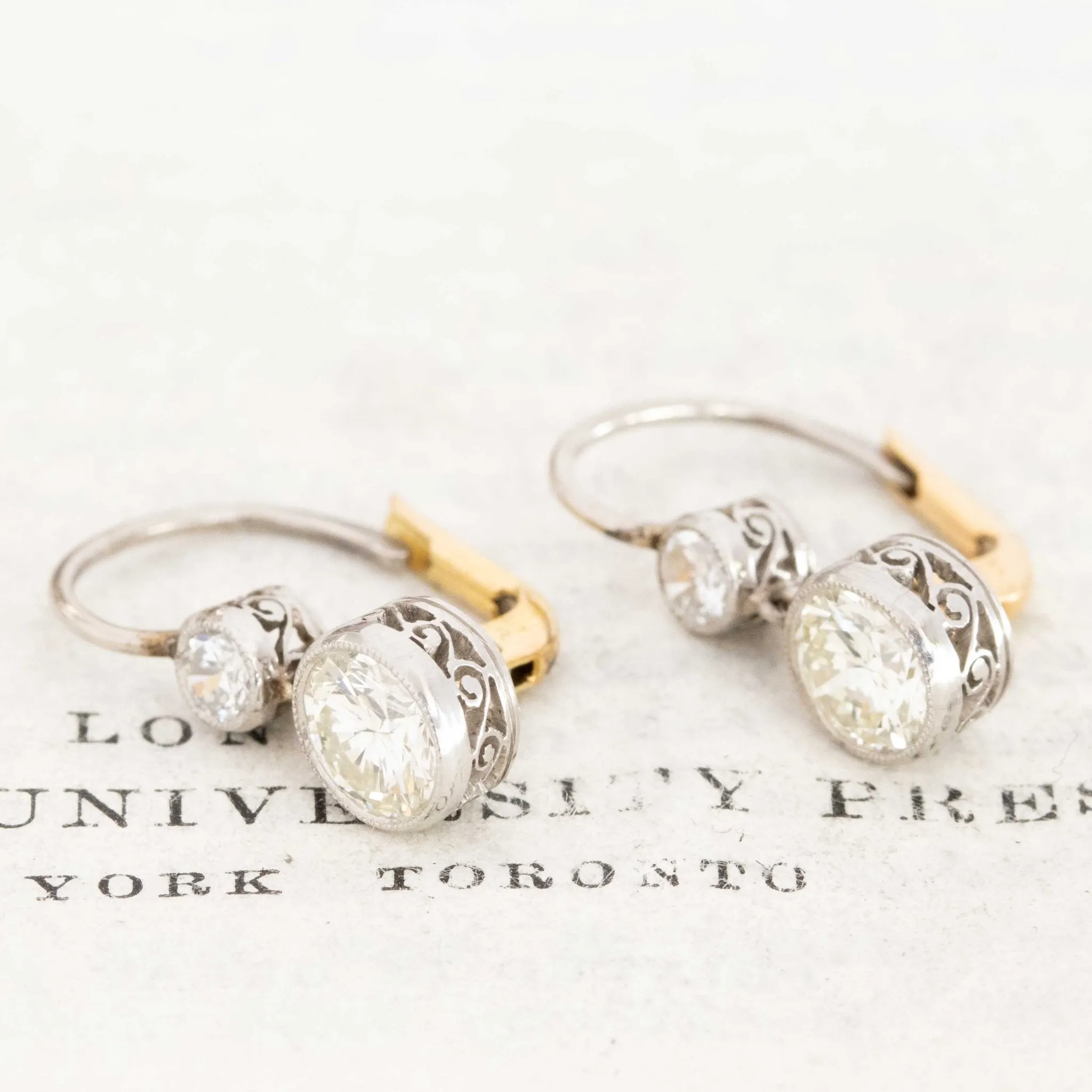 1.35ctw Antique-Inspired Transitional Cut Diamond Dormeuse Earrings