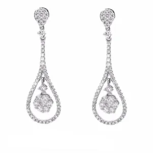 1.36CT Diamond Double Frame Drop Earrings Set In 14K White Gold W/ Floral Frame Setting