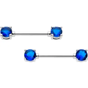 14 Gauge 9/16 Blue CZ Gem September Birthstone Nipple Ring Set