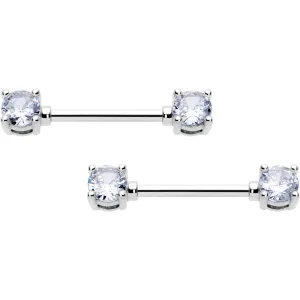 14 Gauge 9/16 Clear CZ Gem Forward Facing April Birthstone Nipple Ring Set