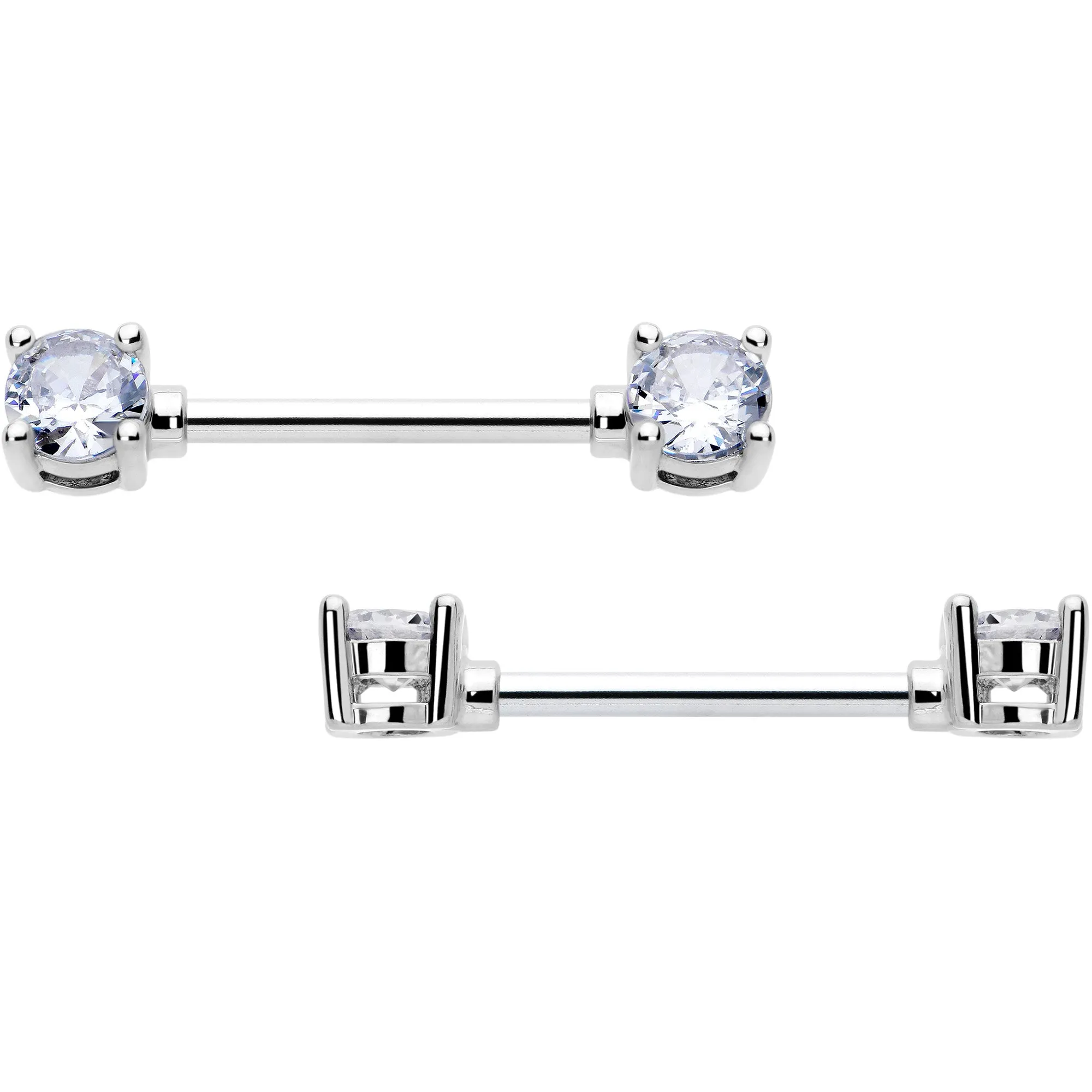 14 Gauge 9/16 Clear CZ Gem Forward Facing April Birthstone Nipple Ring Set