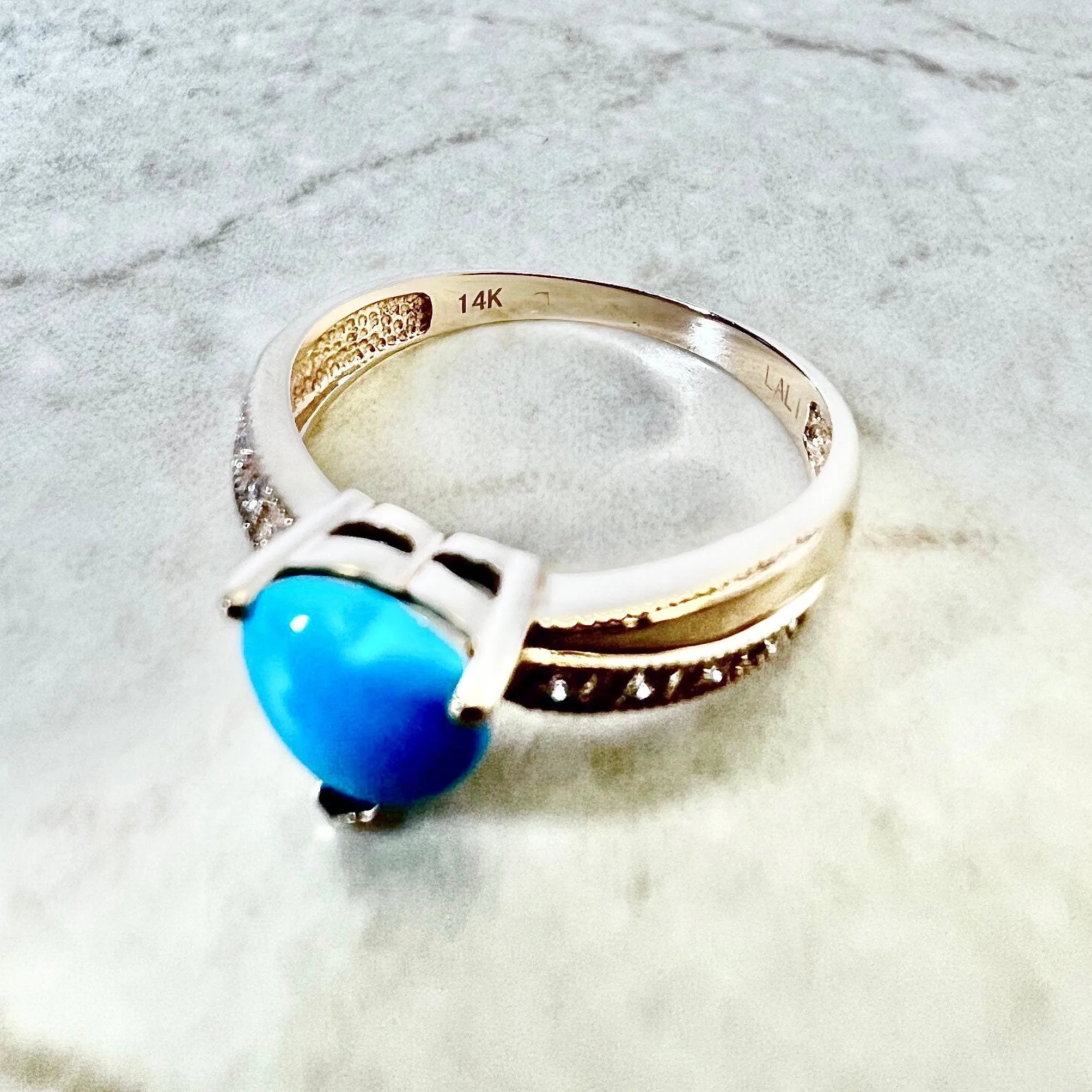 14 Karat Rose Gold Heart Turquoise & Diamond Ring
