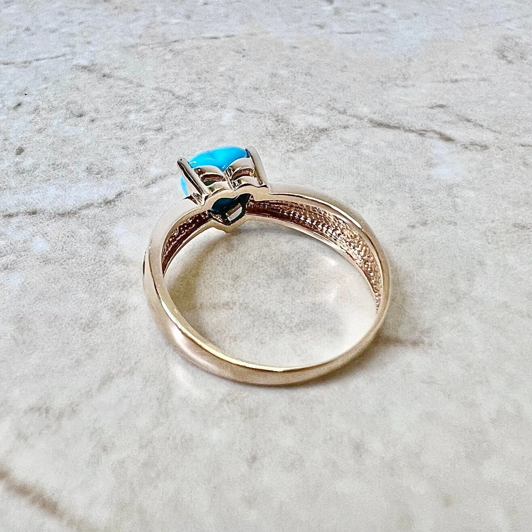 14 Karat Rose Gold Heart Turquoise & Diamond Ring