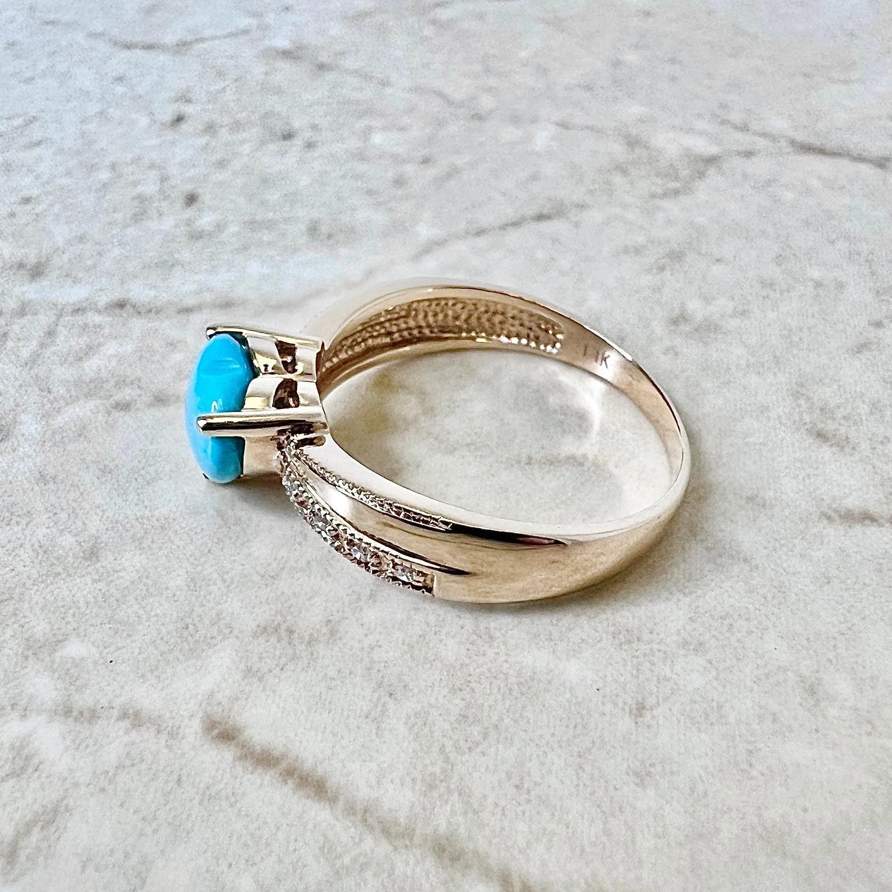 14 Karat Rose Gold Heart Turquoise & Diamond Ring