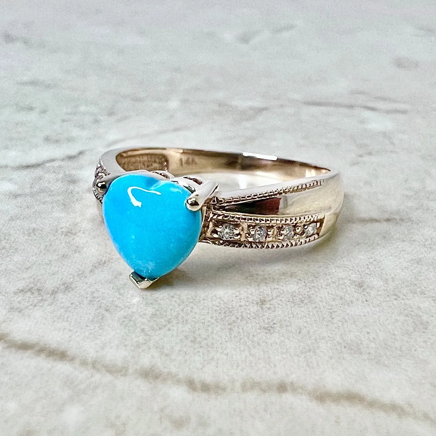 14 Karat Rose Gold Heart Turquoise & Diamond Ring