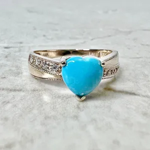 14 Karat Rose Gold Heart Turquoise & Diamond Ring
