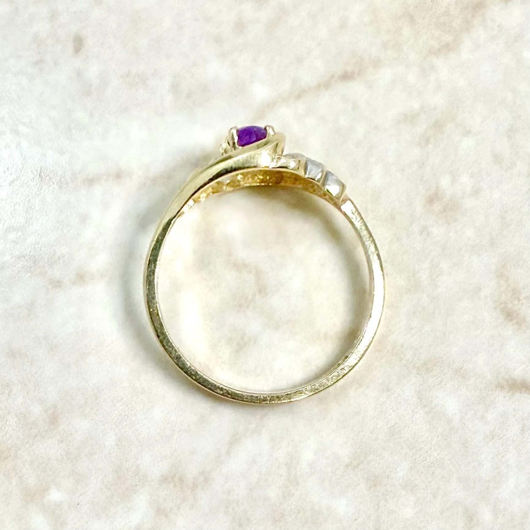 14 Karat Yellow Gold Amethyst Solitaire Ring With Diamond Accent
