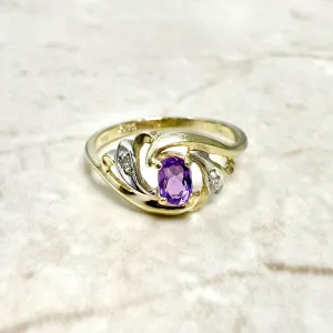 14 Karat Yellow Gold Amethyst Solitaire Ring With Diamond Accent
