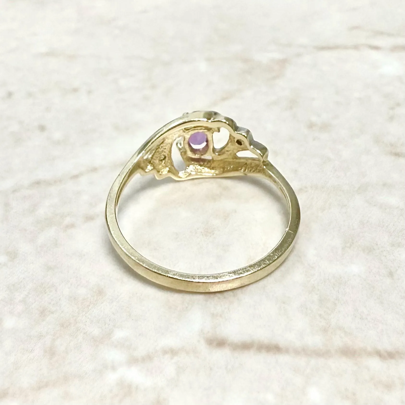 14 Karat Yellow Gold Amethyst Solitaire Ring With Diamond Accent
