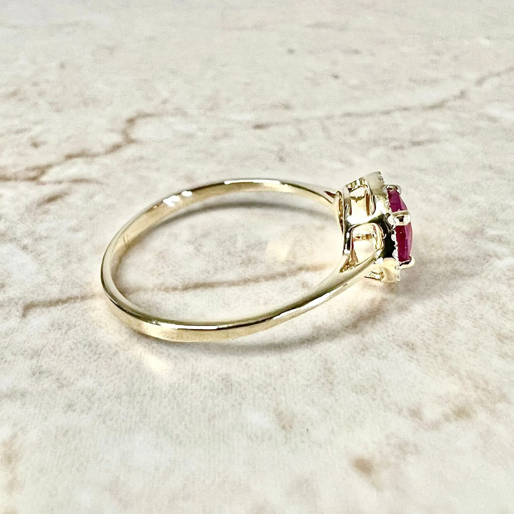 14 Karat Yellow Gold July Birthstone Round Ruby & Diamond Halo Ring