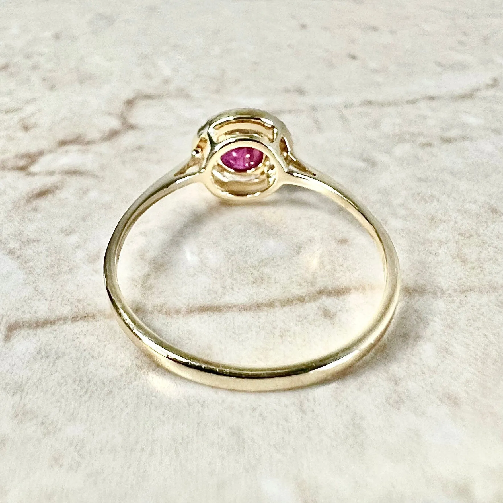 14 Karat Yellow Gold July Birthstone Round Ruby & Diamond Halo Ring
