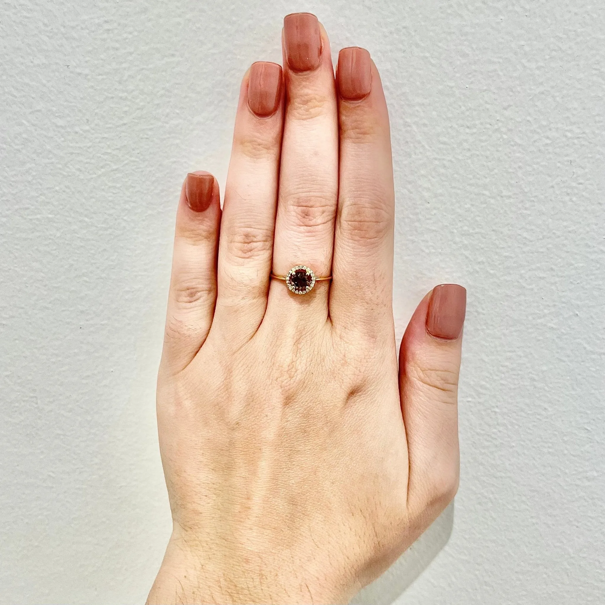 14 Karat Yellow Gold June Birthstone Round Smoky Quartz & Diamond Halo Ring