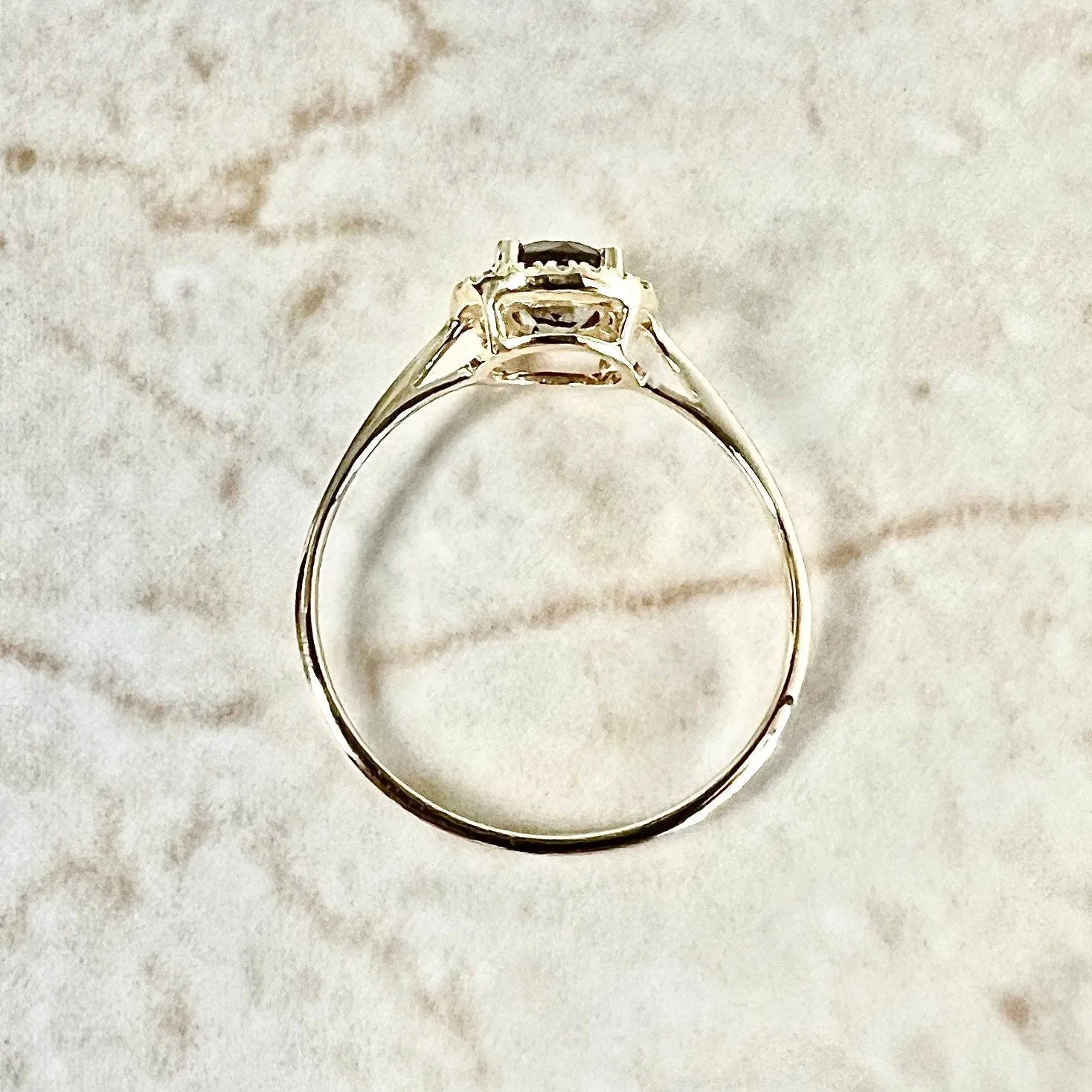 14 Karat Yellow Gold June Birthstone Round Smoky Quartz & Diamond Halo Ring